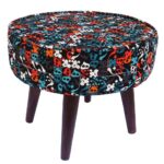 Traditioneller persischer Hocker mit Holzbeinen und Samtstoff, Blau