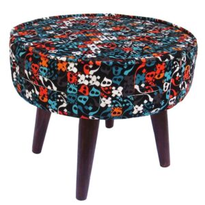 Traditioneller persischer Hocker mit Holzbeinen und Samtstoff, Blau