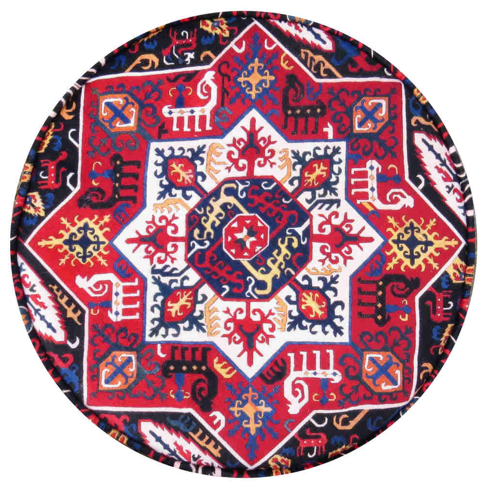 Traditioneller persischer Hocker mit Holzbeinen und Samtstoff, Raaz