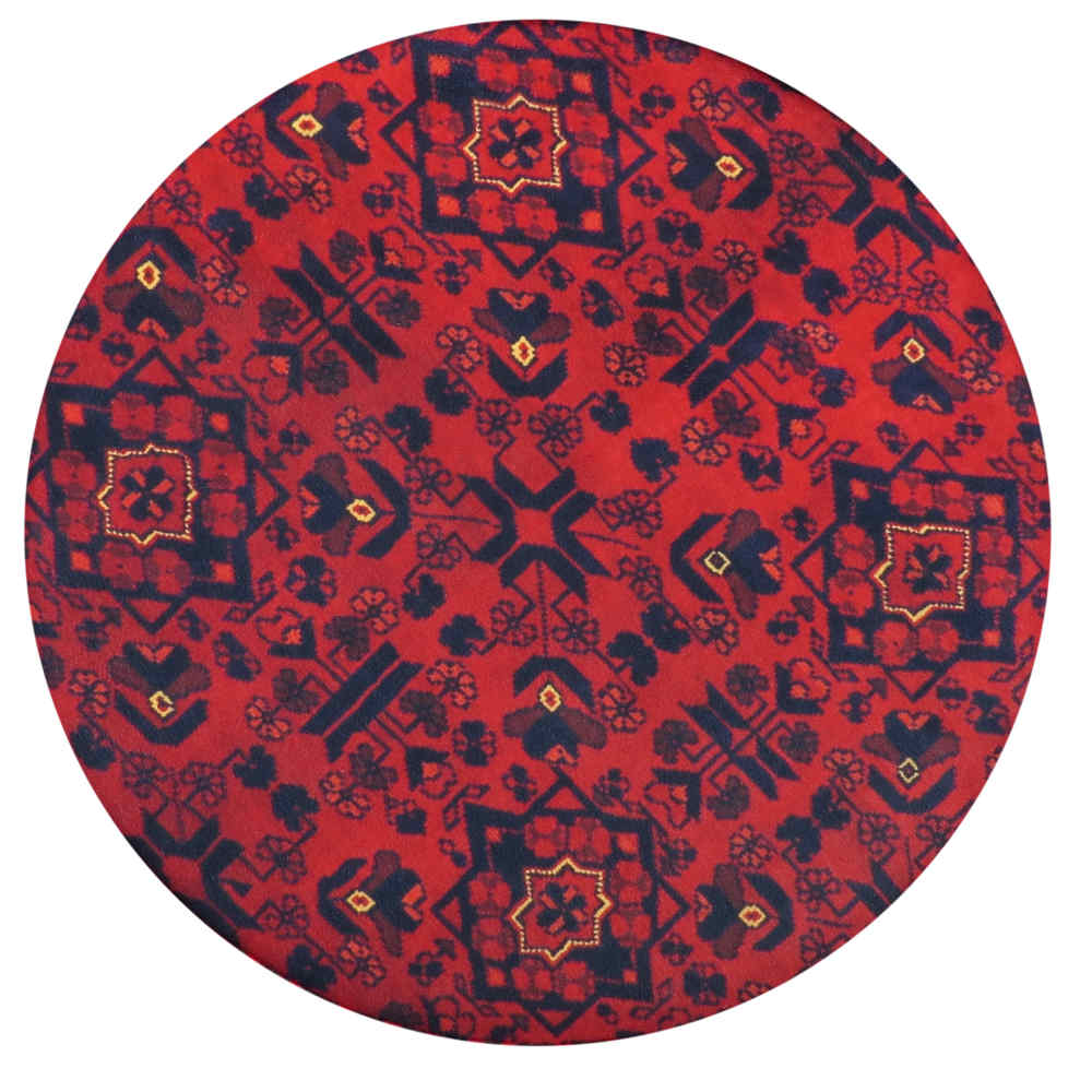 Traditioneller roter persischer Hocker mit Holzbeinen und Samtstoff, Sorkh