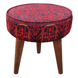 Traditioneller roter persischer Hocker mit Holzbeinen und Samtstoff, Sorkh
