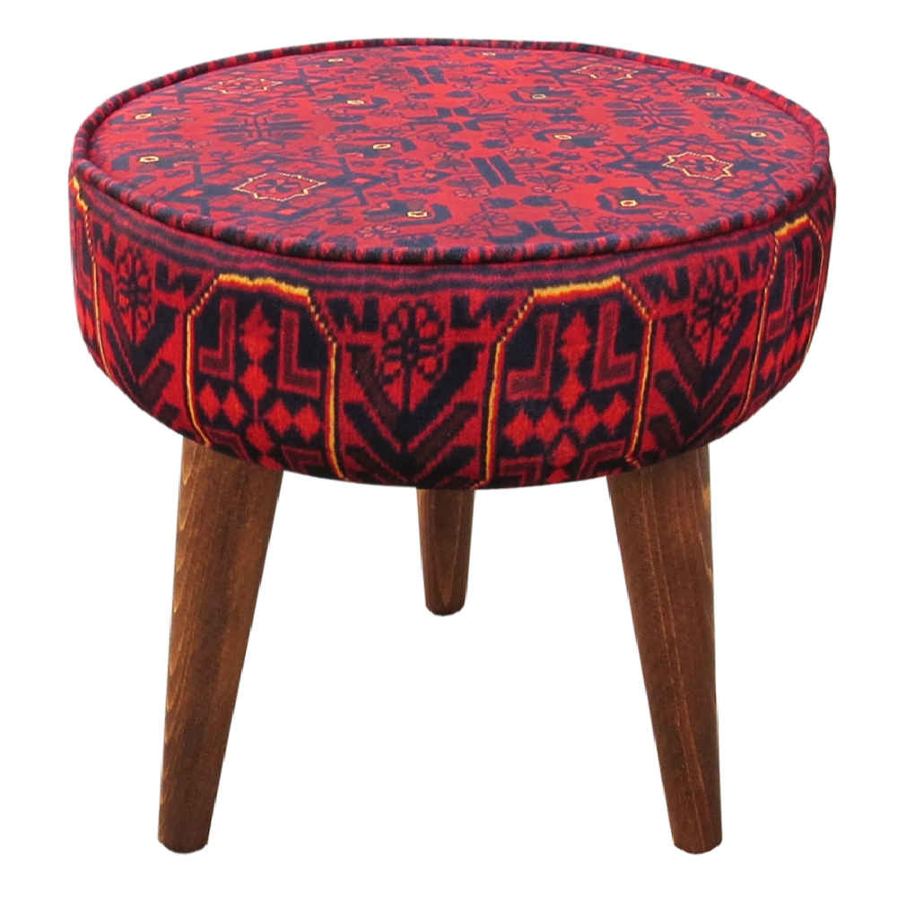 Traditioneller roter persischer Hocker mit Holzbeinen und Samtstoff, Sorkh