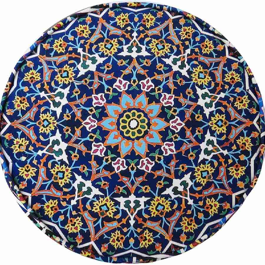 Traditioneller persischer Hocker mit Holzbeinen und Samtstoff, Tile