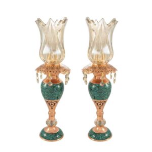 Handgefertigter persischer Kupfer-Kerzenständer – Eingelegtes Türkis-Design – Helma (2x)