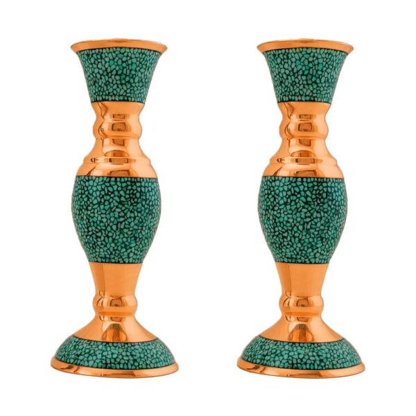 Handgefertigter persischer Kupfer-Kerzenständer – Eingelegtes Türkis-Design – Sima (2x)