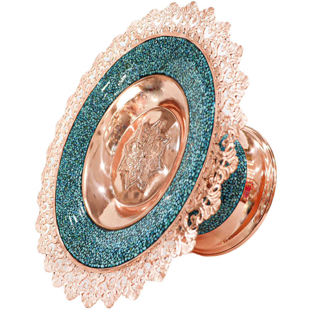 Sockelschale aus Kupfer mit Türkis-Einlage, Modell Alma