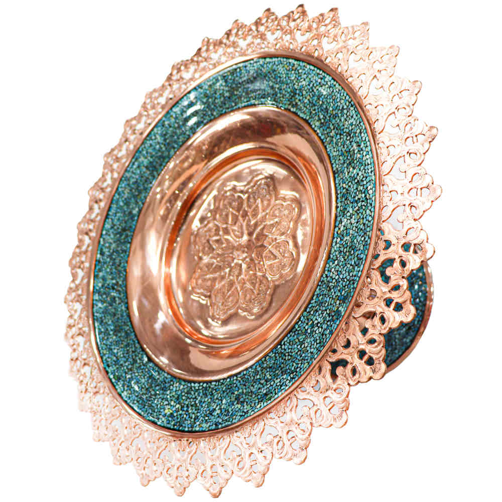 Sockelschale aus Kupfer mit Türkis-Einlage, Modell Asal