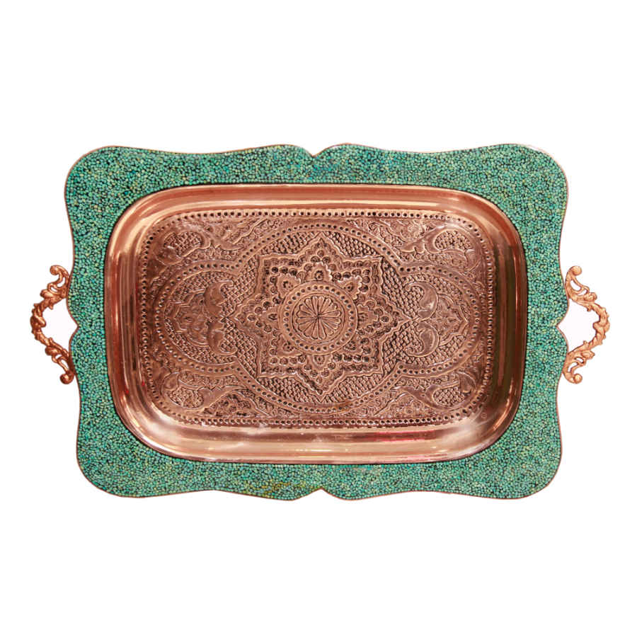 Handgefertigtes persisches Kupfer-Tee- und Kaffeeset – Türkis eingelegt Elina