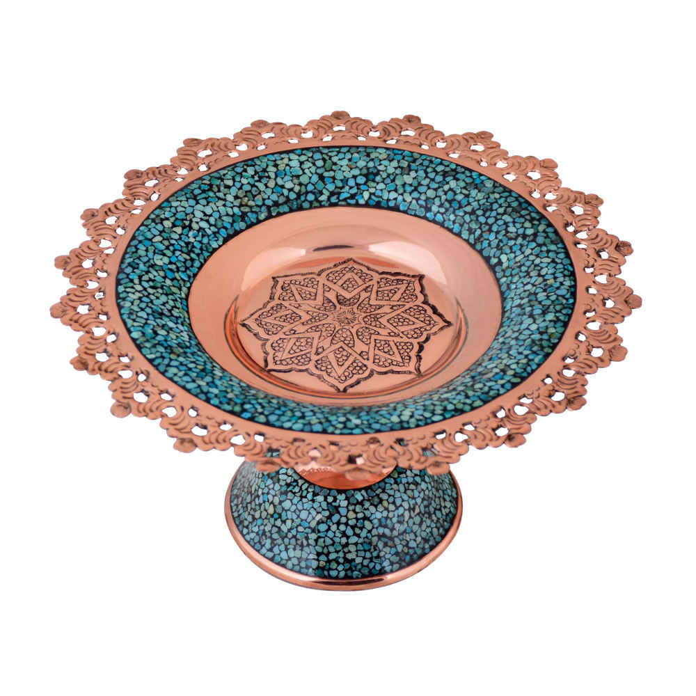 Sockelschale aus Kupfer mit Türkis-Einlage, Modell Rima