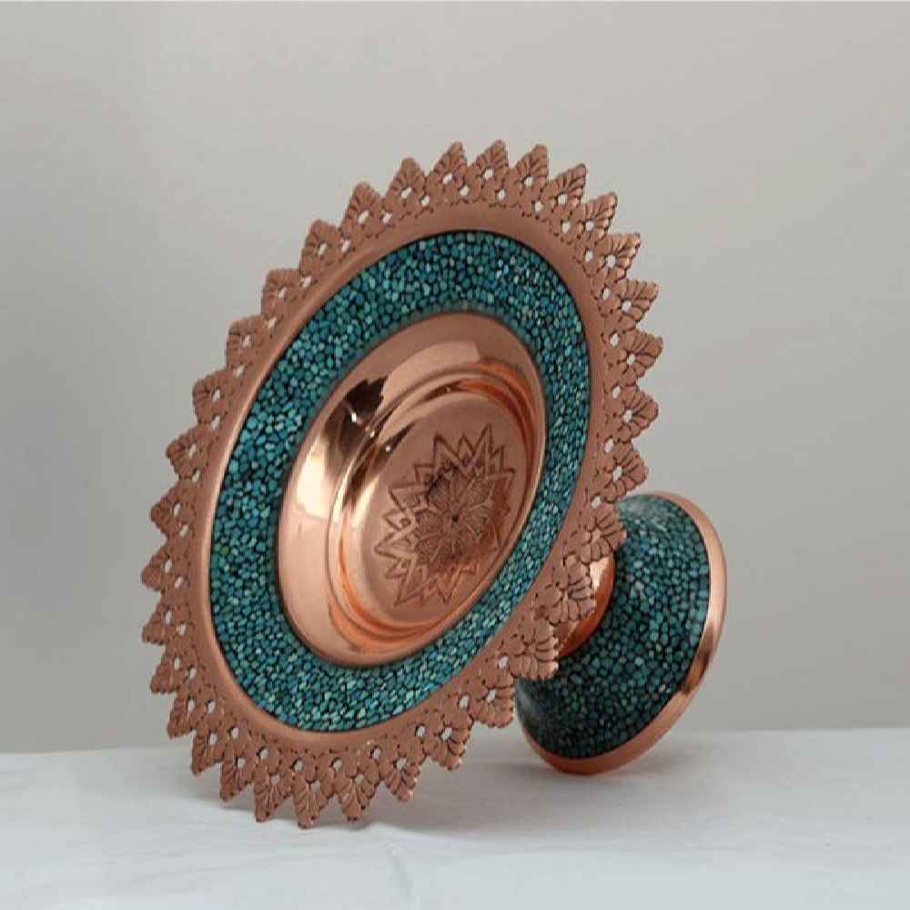 Sockelschale aus Kupfer mit Türkis-Einlage, Modell Karimi