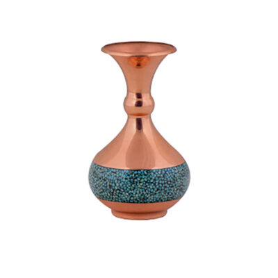 Handgefertigte persische Deko-Kupfervase mit Türkisintarsien, Raha-Modell mit elegantem geometrischem Design