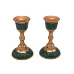 Handgefertigter persischer Kupfer-Kerzenständer – Eingelegtes Türkis-Design – Laleh (2x)