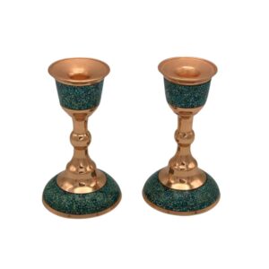 Handgefertigter persischer Kupfer-Kerzenständer – Eingelegtes Türkis-Design – Laleh (2x)