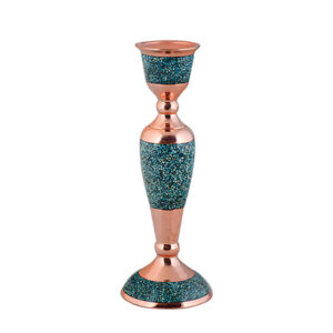 Handgefertigter persischer Kupfer-Kerzenständer – Eingelegtes Türkis-Design – Sahra