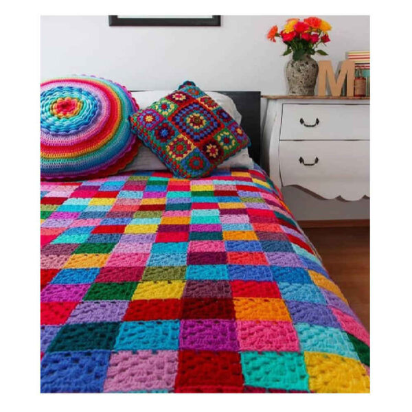 Baumwoll-Crochet-Bettüberwurf – Afghanischer Stil, Bunte Decke – Aban
