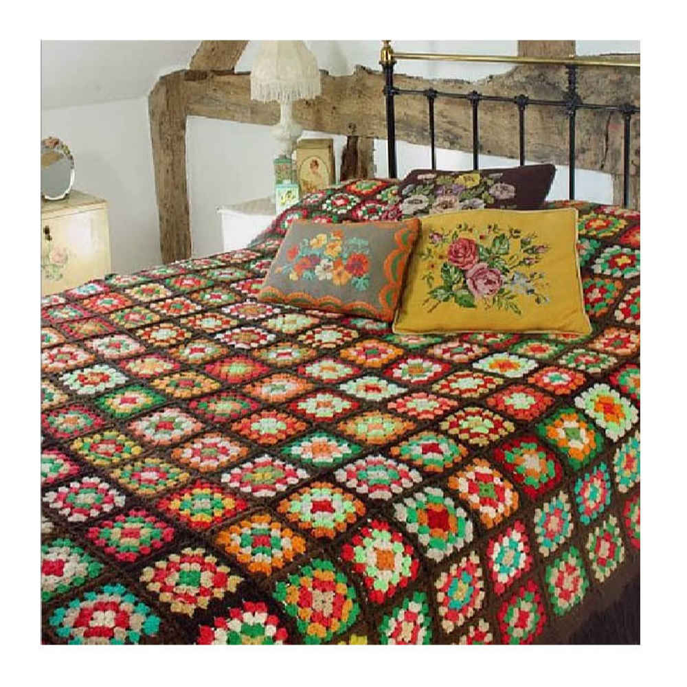 Baumwoll-Crochet-Bettüberwurf – Buntes Afghanisches Design – Azin