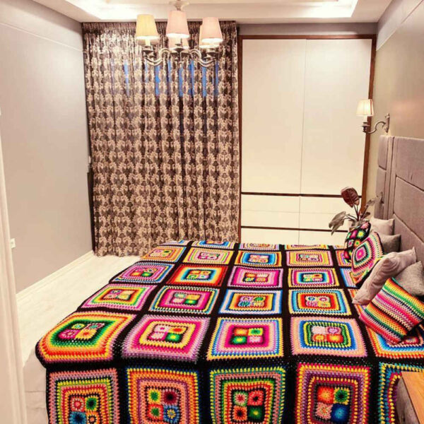 Baumwoll-Crochet-Bettüberwurf – Moderner Afghanischer Stil, Bunte Decke – Taban