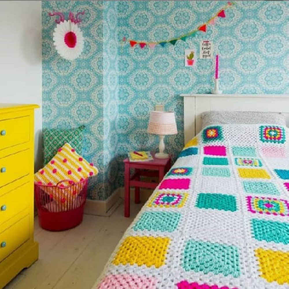 Baumwoll-Crochet-Bettüberwurf – Bunte Afghanische Stil Decke – Parto