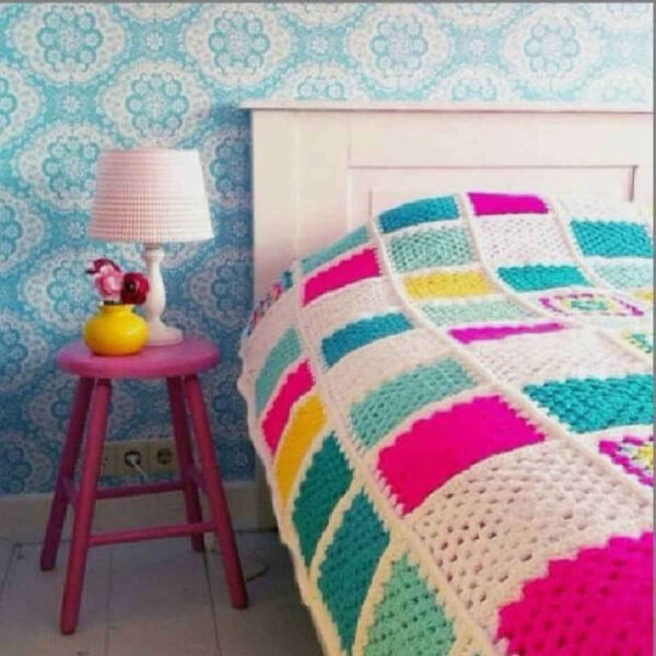 Baumwoll-Crochet-Bettüberwurf – Bunte Afghanische Stil Decke – Parto