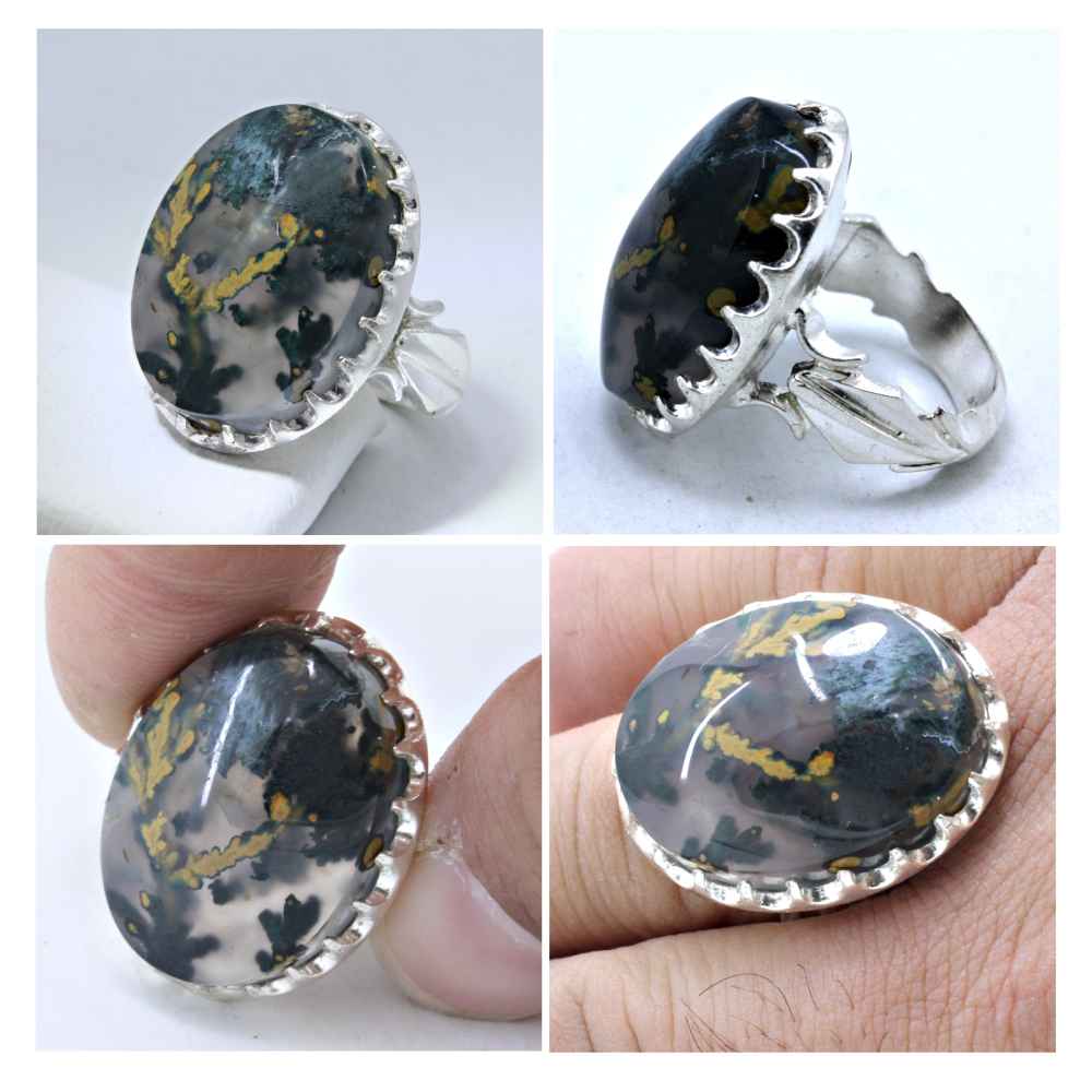 Persischer Dendritischer Achat Shajar Silberring für Männer Farshad