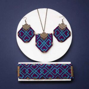 Persisches gesticktes Halsketten-, Armband- & Ohrring-Set Modell Haleh