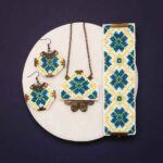 Persisches gesticktes Halsketten-, Armband- & Ohrring-Set Modell Zitrone