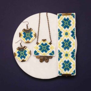 Persisches gesticktes Halsketten-, Armband- & Ohrring-Set Modell Zitrone
