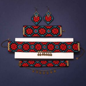 Persisches gesticktes Halsketten-, Armband- & Ohrring-Set Modell Pegah
