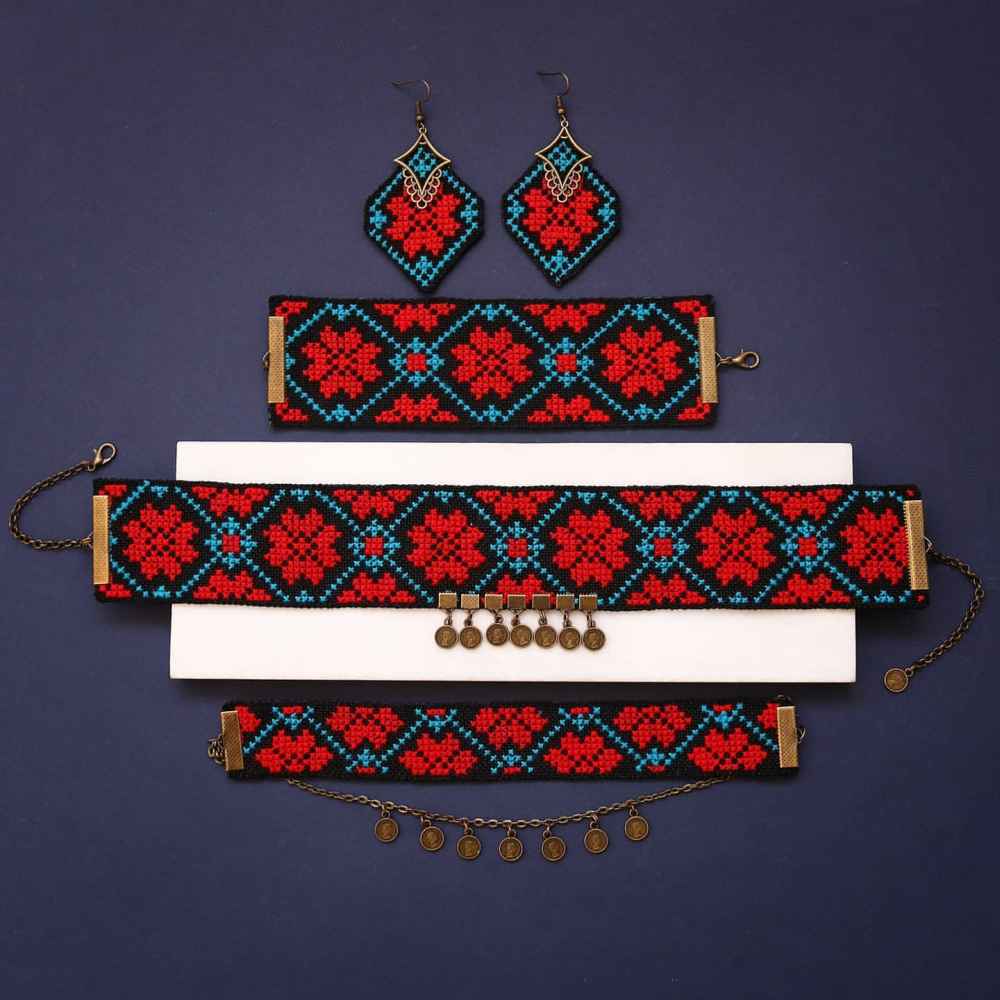 Persisches gesticktes Halsketten-, Armband- & Ohrring-Set Modell Pegah