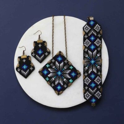 Persisches gesticktes Halsketten-, Armband- & Ohrring-Set Modell Rana