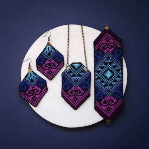 Persisches gesticktes Halsketten-, Armband- & Ohrring-Set Modell Vania