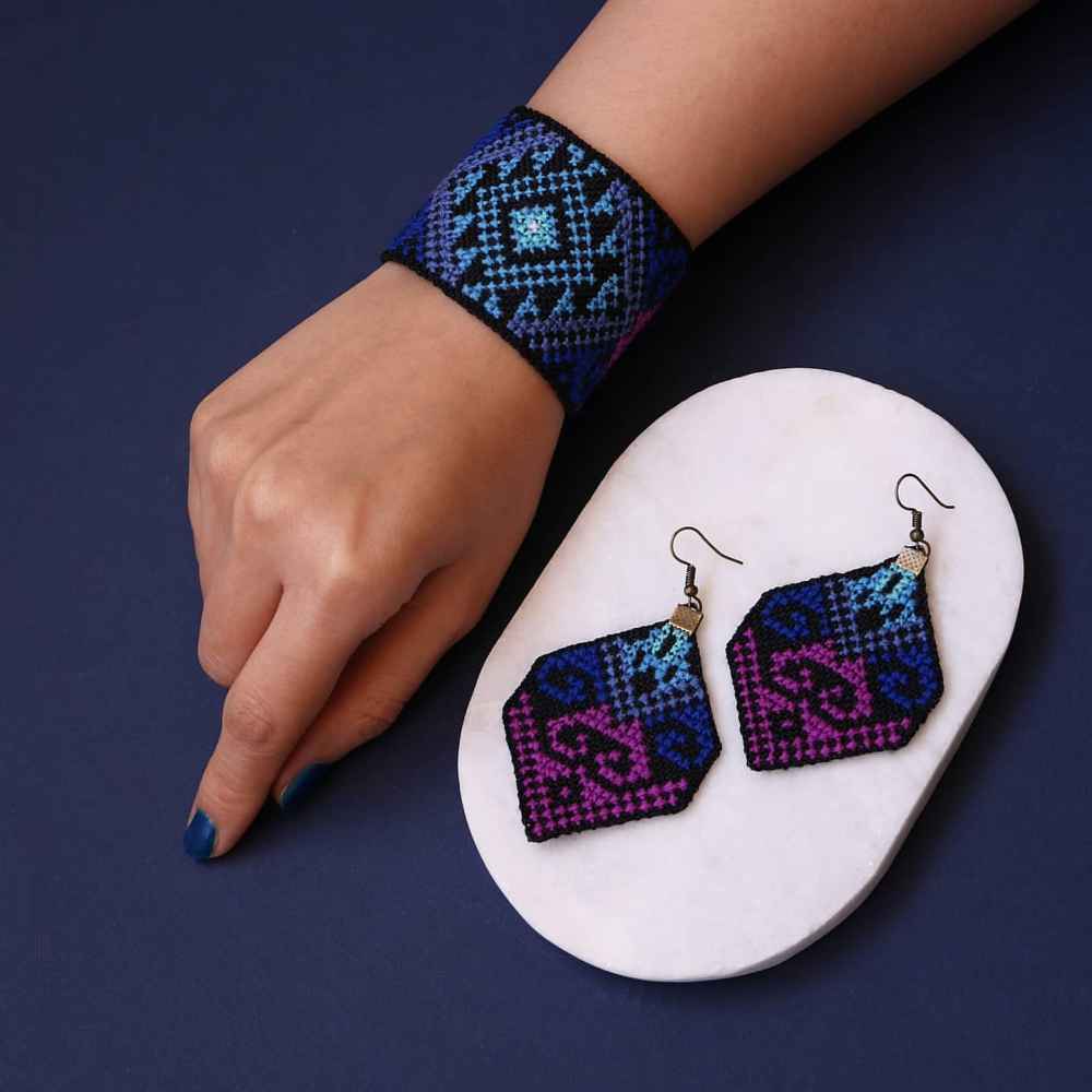 Persisches gesticktes Halsketten-, Armband- & Ohrring-Set Modell Vania