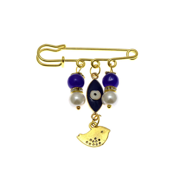 Safety Pin Brooch Evil Eye & Bird Charm – Schützendes Accessoire