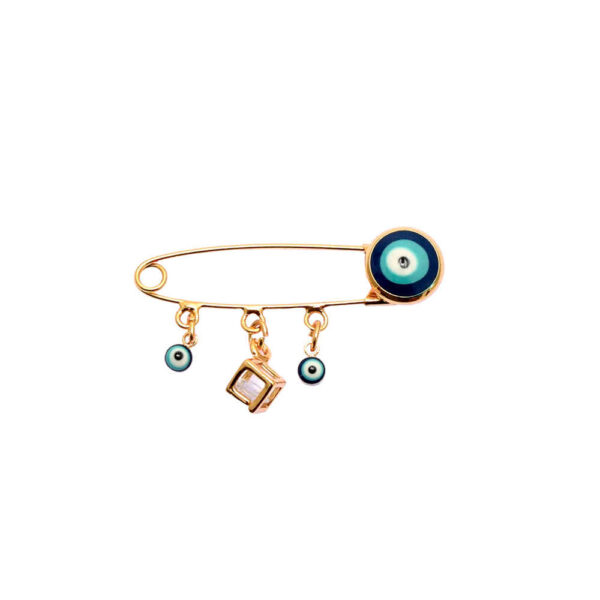 Safety Pin Brooch Evil Eye & Cube Design – Einzigartiger Charme