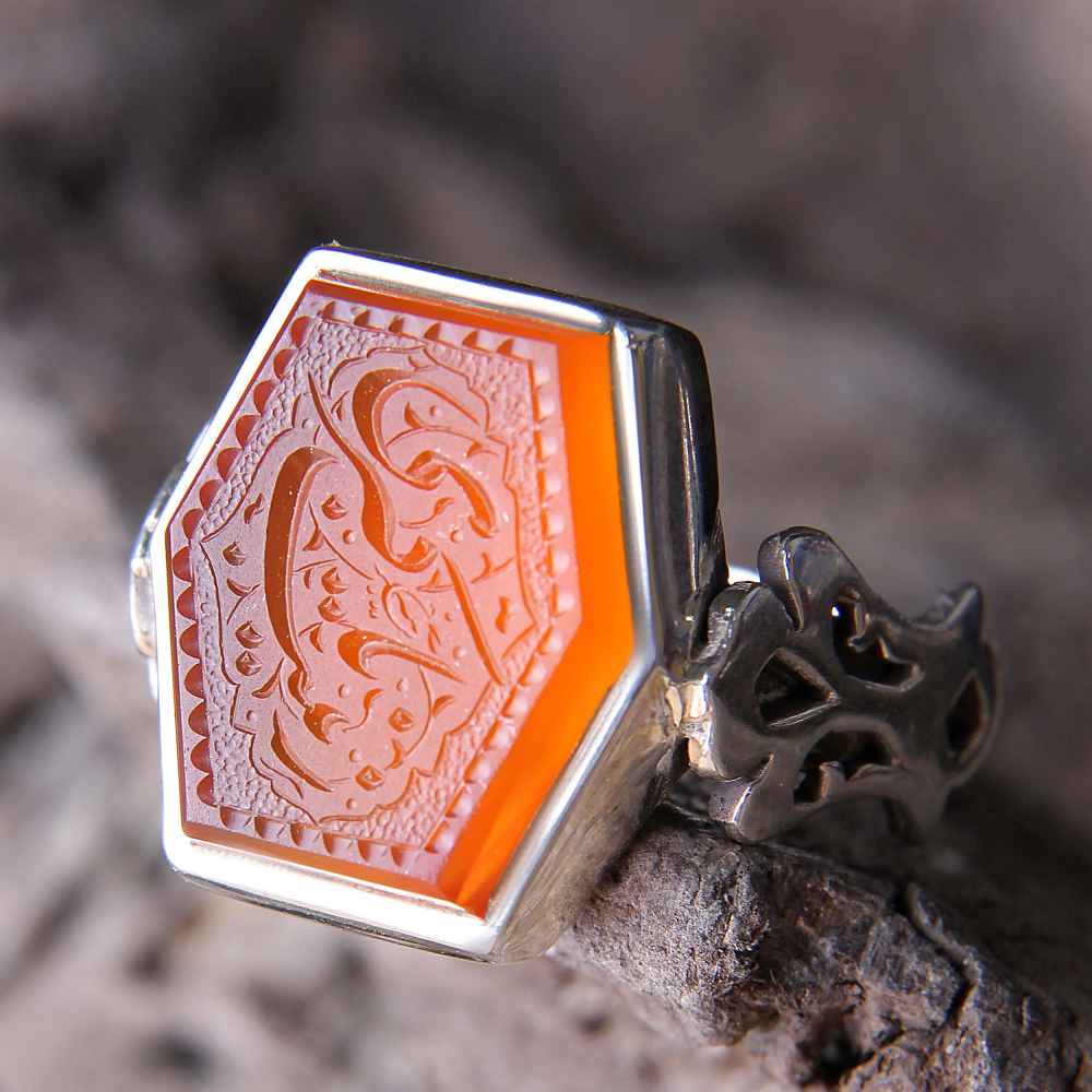 Islamischer jemenitischer Aqeeq-Silberring für Männer Ya Zeynab Kobra