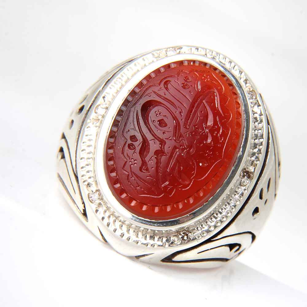 Islamischer jemenitischer Aqeeq-Silberring für Männer Ya Hussain