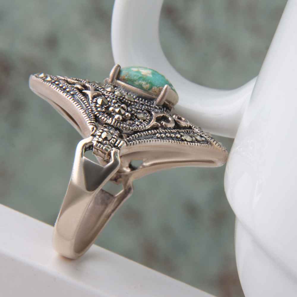 Handgefertigter persischer Silberring mit Neyshabur Türkis Niloofar