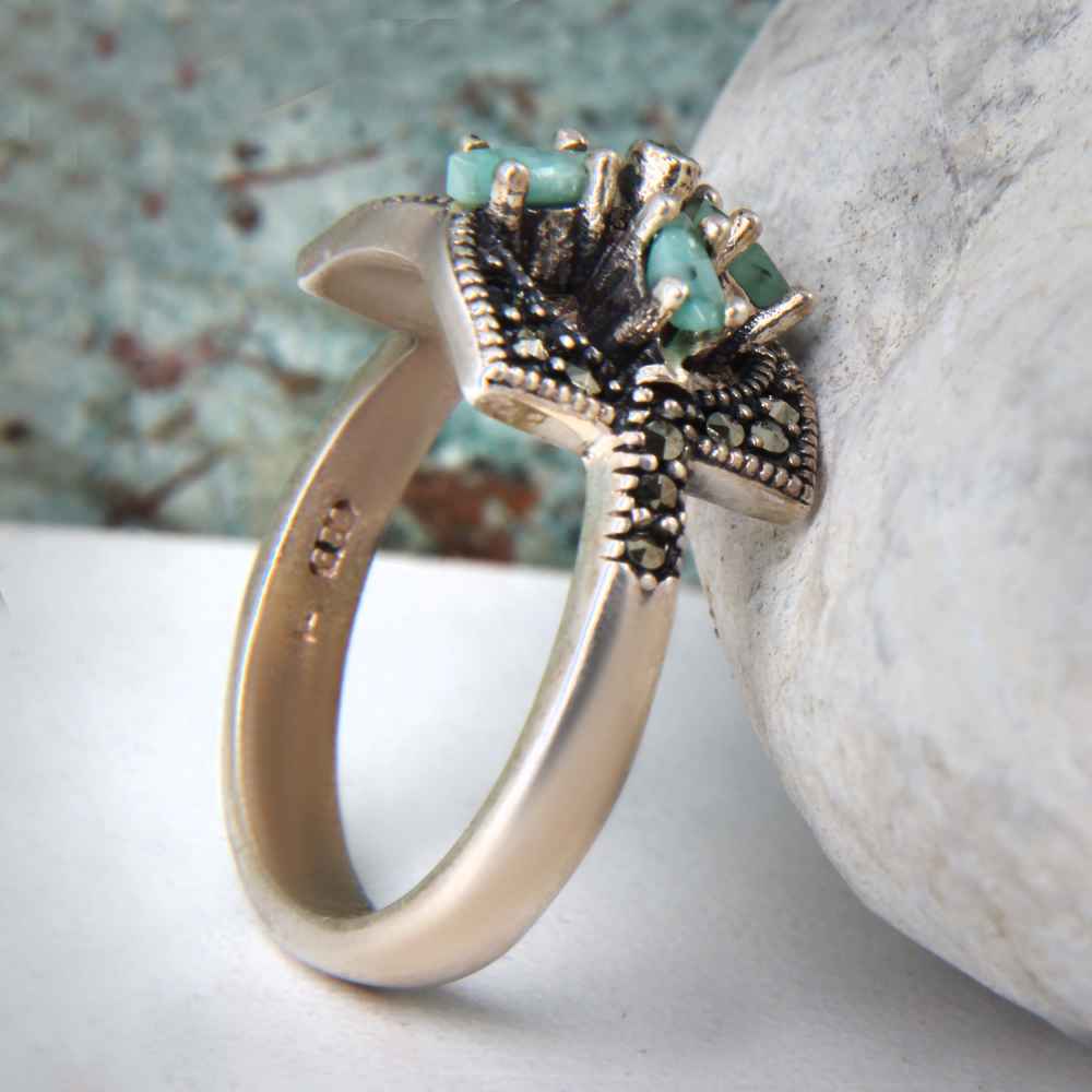 Handgefertigter persischer Silberring mit Neyshabur Türkis Parnia