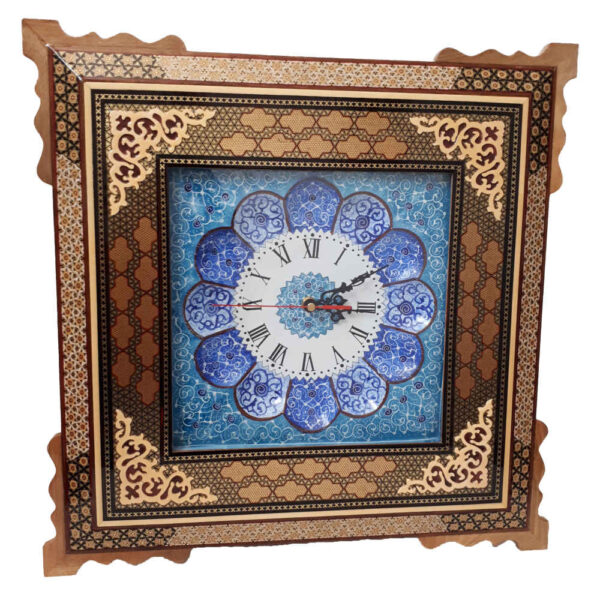 Handgefertigte persische Holzwanduhr - Khatam Intarsienkunst, Bina