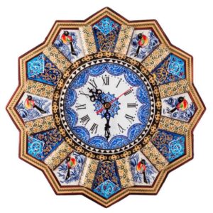 Handgefertigte persische Holz-Wanduhr – Khatam-Marketerie-Kunst, Khorshidi