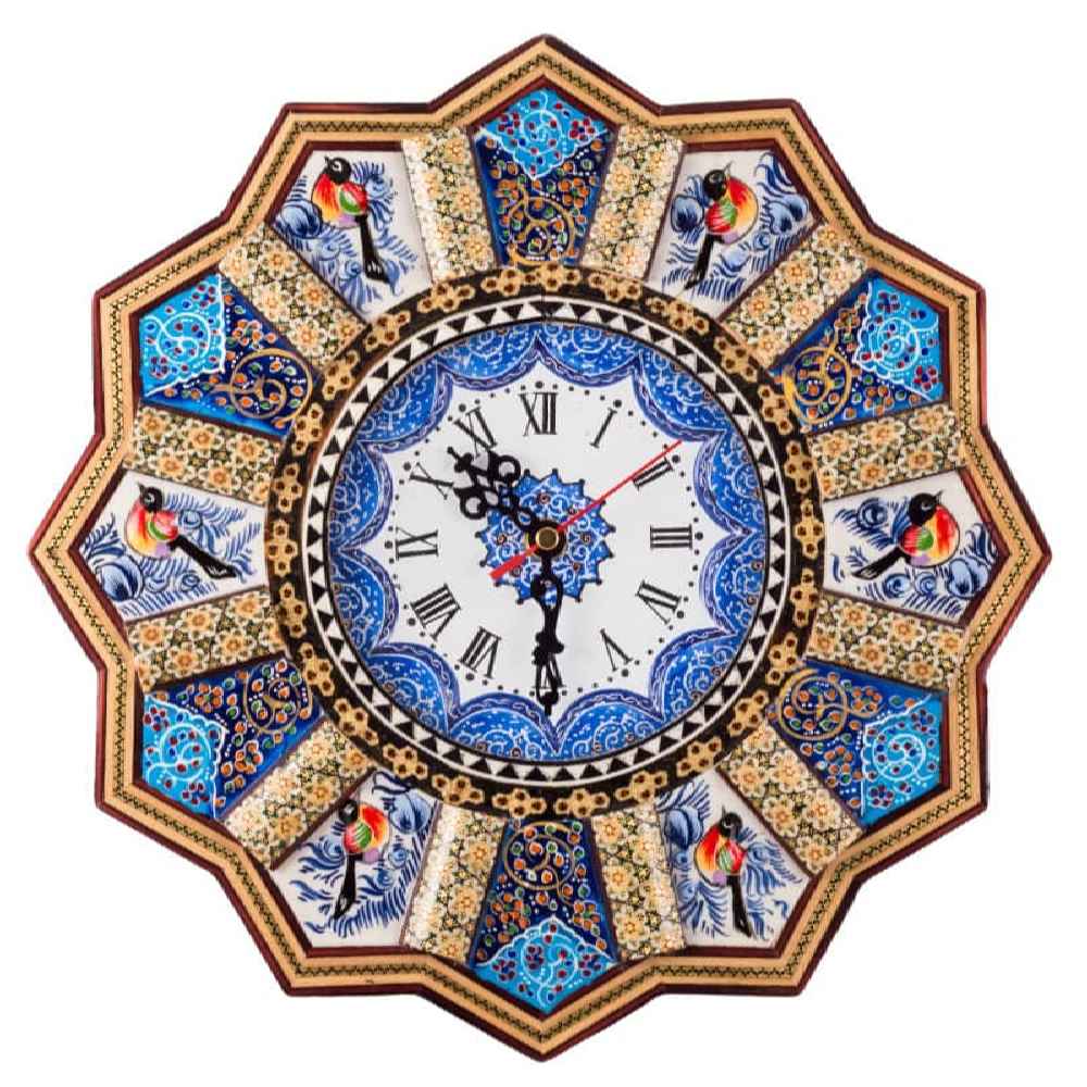 Handgefertigte persische Holz-Wanduhr - Khatam-Marketerie-Kunst, Khorshidi