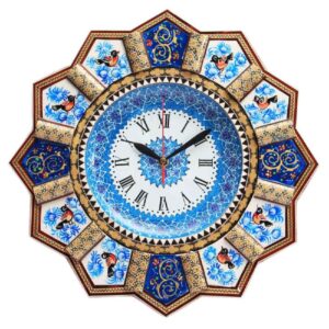 Handgefertigte persische Holzwanduhr – Khatam Intarsienkunst, Mahsa