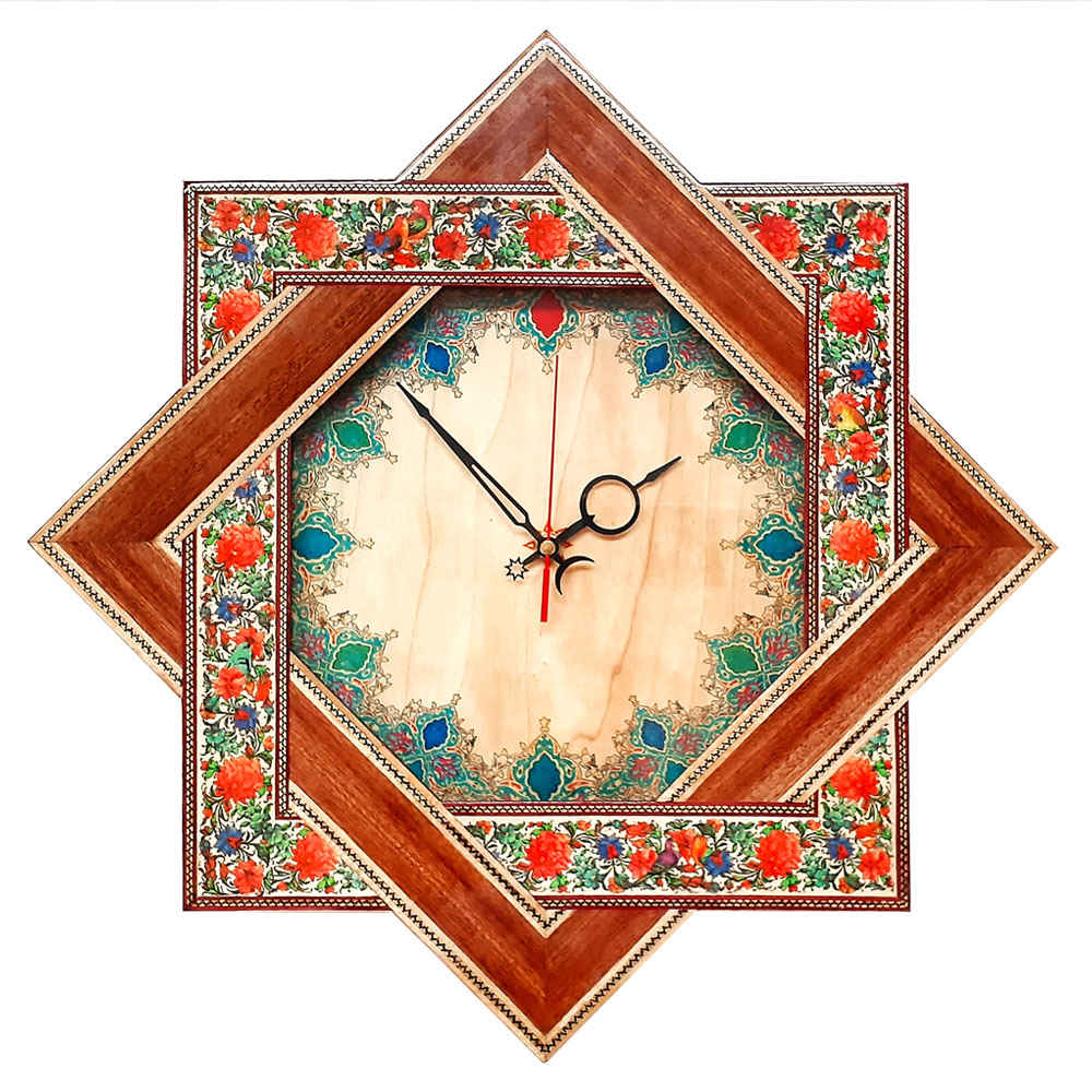 Handgefertigte persische Holzwanduhr - Khatam Intarsienkunst, Narenji