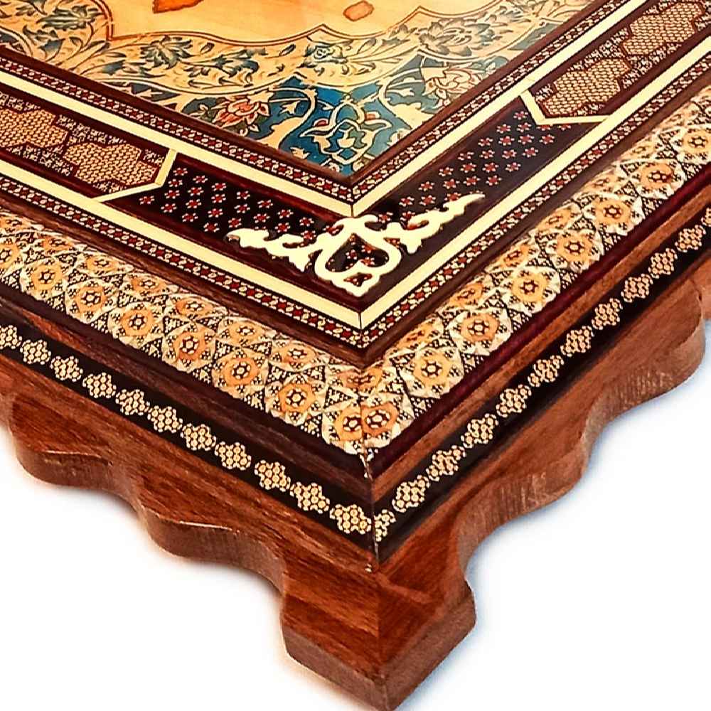 Handgefertigte persische Holzwanduhr – Khatam Intarsienkunst, Tazhib