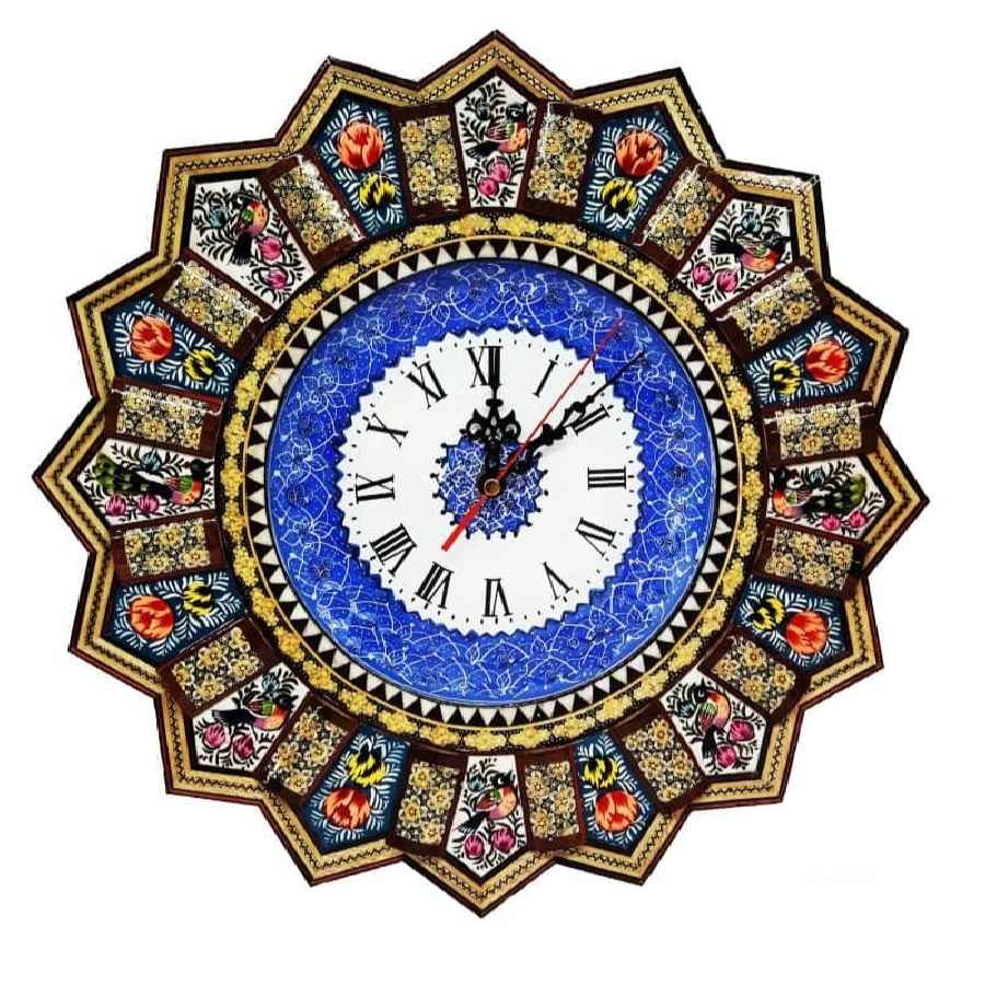 Handgefertigte persische Holzwanduhr - Khatam Intarsienkunst, Tiara