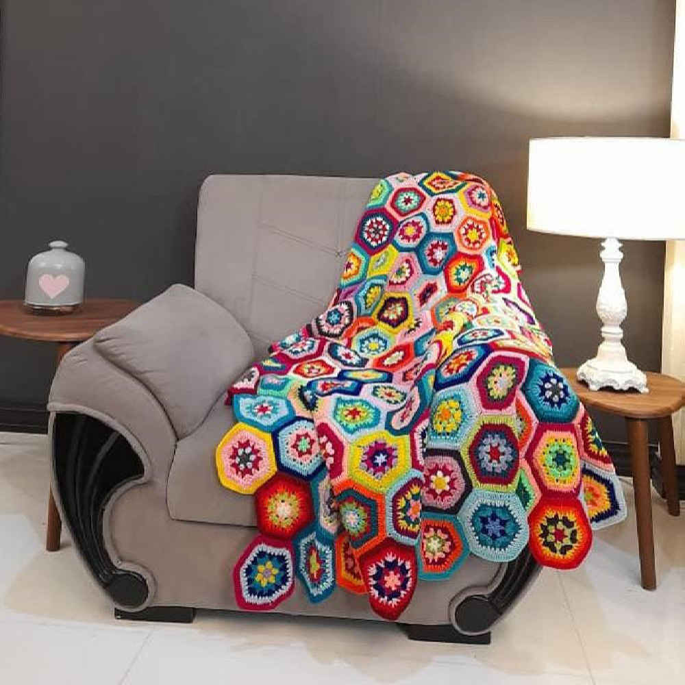 Häkelwurfdecke für Sofa und Bett, kariert, Bohemian Dorna