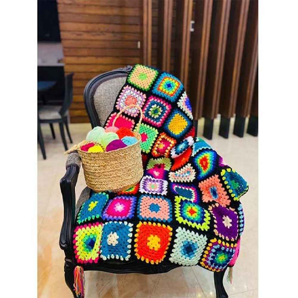 Häkelwurfdecke für Sofa und Bett, kariert, Bohemian Homa