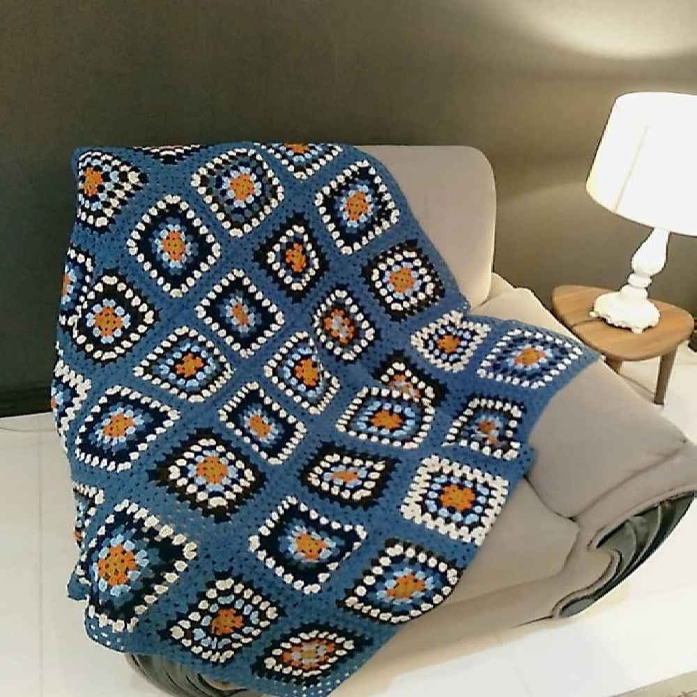 Häkelwurfdecke für Sofa und Bett, kariert, Bohemian Karin