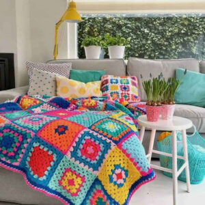 Häkelwurfdecke für Sofa und Bett, kariert, Bohemian Kiana