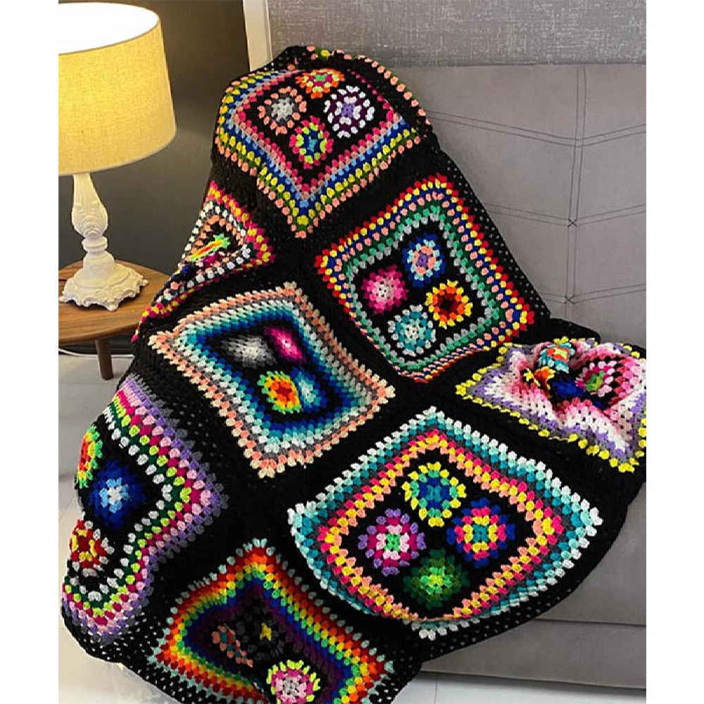 Häkelwurfdecke für Sofa und Bett, kariert, Bohemian Misa